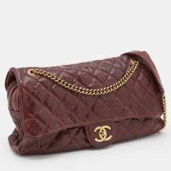 Pre Owned Chanel Brown Quilted Glazed Caviar Leather Jumbo Crave Easy Flap Bag