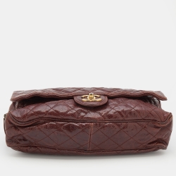 Pre Owned Chanel Brown Quilted Glazed Caviar Leather Jumbo Crave Easy Flap Bag