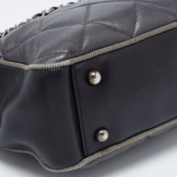 Pre Owned Chanel Grey/Black Quilted Leather Small Ballerine Camera Case Bag