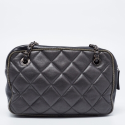 Pre Owned Chanel Grey/Black Quilted Leather Small Ballerine Camera Case Bag