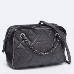 Pre Owned Chanel Grey/Black Quilted Leather Small Ballerine Camera Case Bag