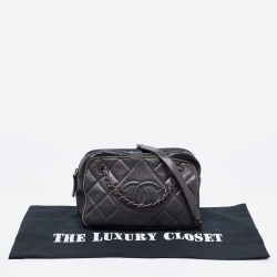 Pre Owned Chanel Grey/Black Quilted Leather Small Ballerine Camera Case Bag