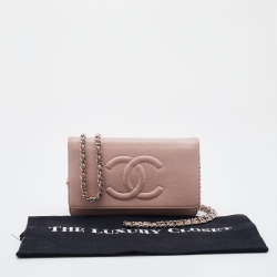Pre Owned Chanel Pink Caviar Leather Timeless CC WOC Clutch Bag