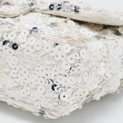 Pre Owned Chanel White Sequins Small Classic Flap Bag