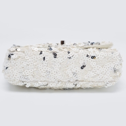 Pre Owned Chanel White Sequins Small Classic Flap Bag