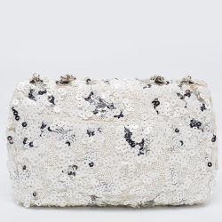 Pre Owned Chanel White Sequins Small Classic Flap Bag