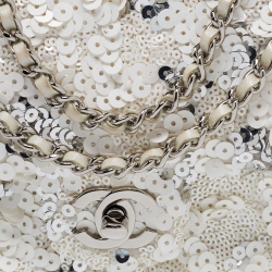 Pre Owned Chanel White Sequins Small Classic Flap Bag