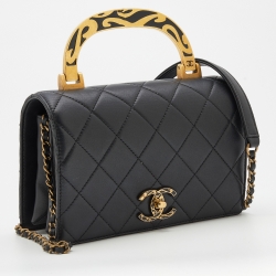 Pre Owned Chanel Black Quilted Leather Enamel Bag
