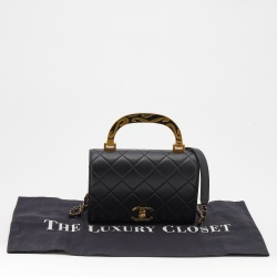 Pre Owned Chanel Black Quilted Leather Enamel Bag