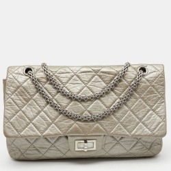 Pre Owned Chanel Metallic Silver Quilted Leather Reissue 2.55 Classic 227 Flap Bag