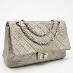 Pre Owned Chanel Metallic Silver Quilted Leather Reissue 2.55 Classic 227 Flap Bag