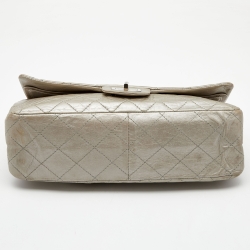 Pre Owned Chanel Metallic Silver Quilted Leather Reissue 2.55 Classic 227 Flap Bag