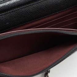 Pre Owned Chanel Black Quilted Caviar Leather Classic Wallet On Chain