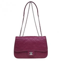 Pre Owned Chanel Red Leather Double Stitch Shoulder Bag