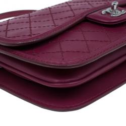 Pre Owned Chanel Red Leather Double Stitch Shoulder Bag