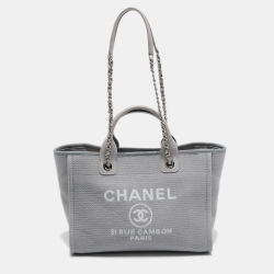 Pre Owned Chanel Grey Canvas Small Deauville Bag