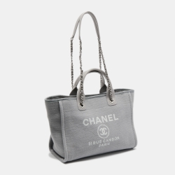 Pre Owned Chanel Grey Canvas Small Deauville Bag