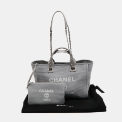 Pre Owned Chanel Grey Canvas Small Deauville Bag