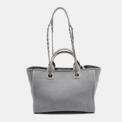 Pre Owned Chanel Grey Canvas Small Deauville Bag