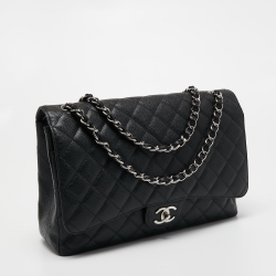 مملوكة مسبقًا Chanel Black Quilted Caviar Leather Maxi Classic Double Flap Bag