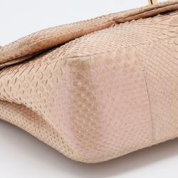 Pre Owned Chanel Pink Holographic Effect Python Leather Jumbo Classic Double Flap Bag