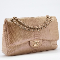 Pre Owned Chanel Pink Holographic Effect Python Leather Jumbo Classic Double Flap Bag