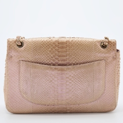 Pre Owned Chanel Pink Holographic Effect Python Leather Jumbo Classic Double Flap Bag