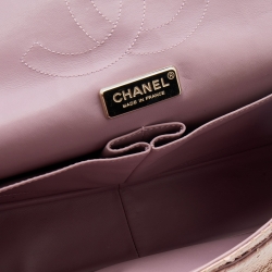 Pre Owned Chanel Pink Holographic Effect Python Leather Jumbo Classic Double Flap Bag