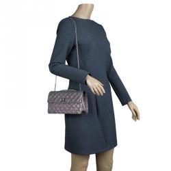 Pre Owned Chanel Quilted Silver Glitter Leather Reissue Shoulder Bag