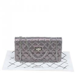 Pre Owned Chanel Quilted Silver Glitter Leather Reissue Shoulder Bag