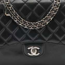 Pre Owned Chanel Black Quilted Leather Accordion Flap Bag