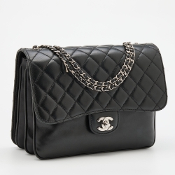 Pre Owned Chanel Black Quilted Leather Accordion Flap Bag