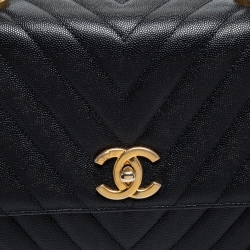 Pre Owned Chanel Black Caviar Leather Medium Coco Top Handle Bag