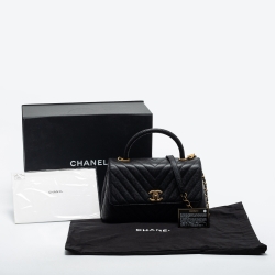 Pre Owned Chanel Black Caviar Leather Medium Coco Top Handle Bag