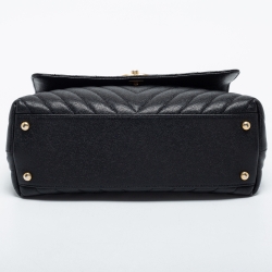 Pre Owned Chanel Black Caviar Leather Medium Coco Top Handle Bag