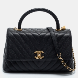 Pre Owned Chanel Black Caviar Leather Medium Coco Top Handle Bag