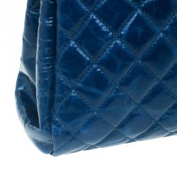 Pre Owned Chanel Blue Quilted Glazed Crackled Leather Large Mademoiselle Bowling Bag
