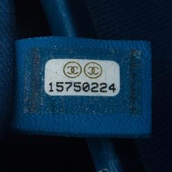 Pre Owned Chanel Blue Quilted Glazed Crackled Leather Large Mademoiselle Bowling Bag