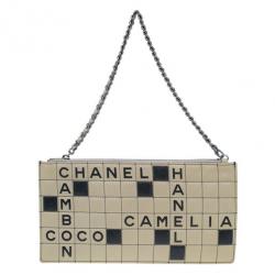 Pre Owned  حقيبة شانيل صغيرة مربعات مبطنة بالكلمات المتقاطعة جلد خروف أسود وبيج