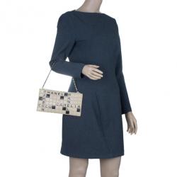 Pre Owned  حقيبة شانيل صغيرة مربعات مبطنة بالكلمات المتقاطعة جلد خروف أسود وبيج