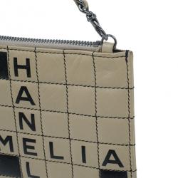 Pre Owned  حقيبة شانيل صغيرة مربعات مبطنة بالكلمات المتقاطعة جلد خروف أسود وبيج