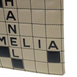 Pre Owned  حقيبة شانيل صغيرة مربعات مبطنة بالكلمات المتقاطعة جلد خروف أسود وبيج