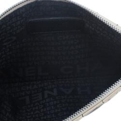 Pre Owned  حقيبة شانيل صغيرة مربعات مبطنة بالكلمات المتقاطعة جلد خروف أسود وبيج