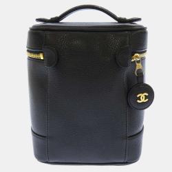 Pre Owned Chanel Black Caviar Leather Vintage Vanity Top Handle Bag 