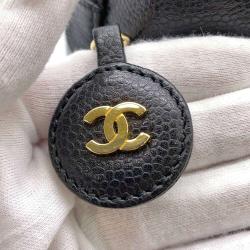 Pre Owned Chanel Black Caviar Leather Vintage Vanity Top Handle Bag 