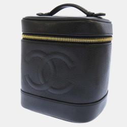 Pre Owned Chanel Black Caviar Leather Vintage Vanity Top Handle Bag 