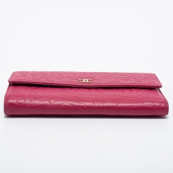 Chanel Pink Camellia Embossed Leather CC Flap Wallet
