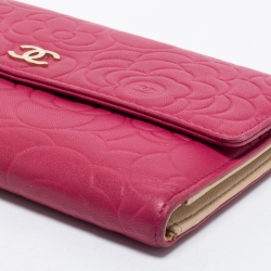 Chanel Pink Camellia Embossed Leather CC Flap Wallet