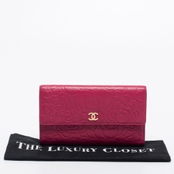 Chanel Pink Camellia Embossed Leather CC Flap Wallet