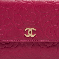 Chanel Pink Camellia Embossed Leather CC Flap Wallet